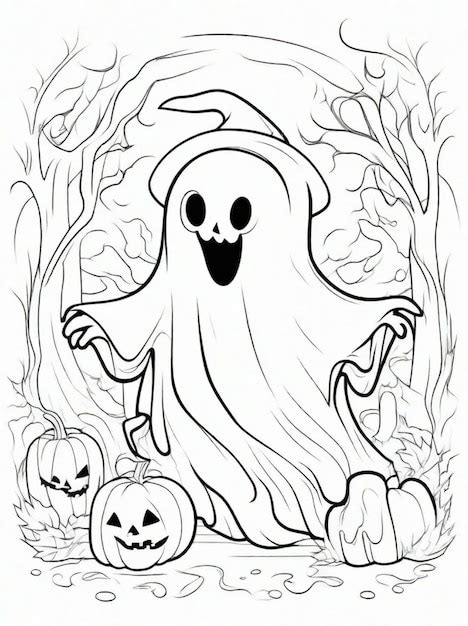 Premium AI Image | coloring page for kids Halloween ghost line art