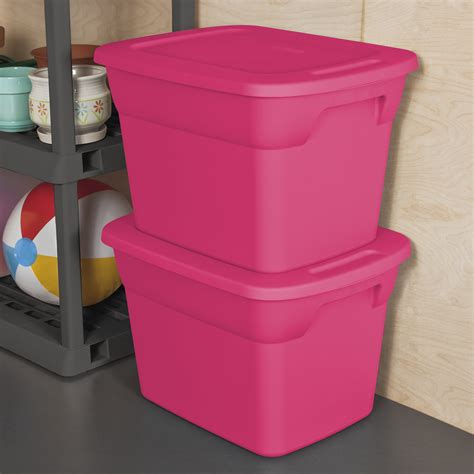 8 Pack Plastic Tote Box 18 Gallon Pink Stackable Storage Bin Container W/Lid Set | eBay