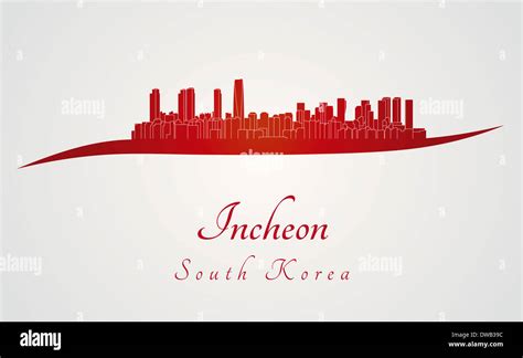 Incheon skyline in red and gray background Stock Photo - Alamy