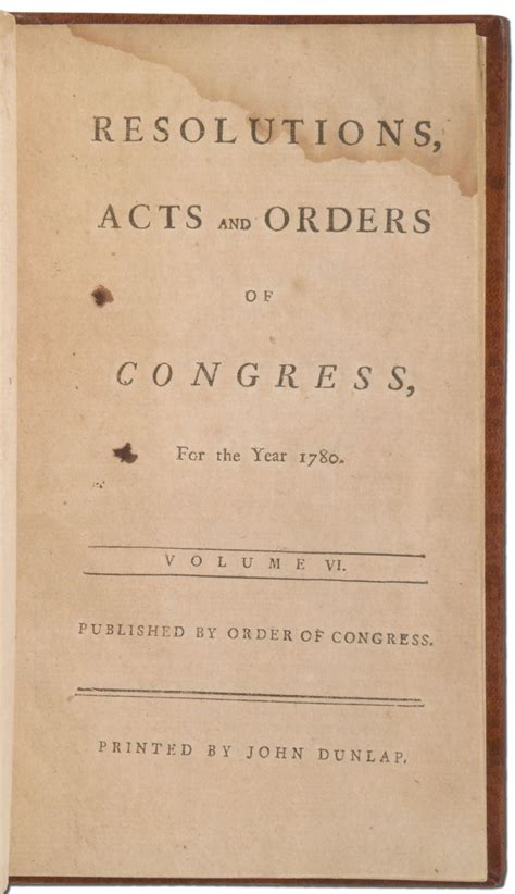 Resolutions, Acts and Orders of Congress, For the Year 1780 | Continental Congress, American ...