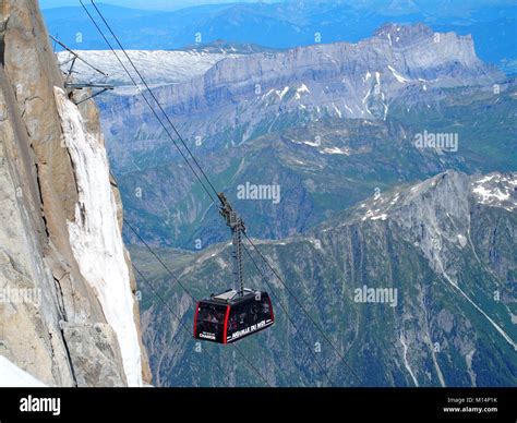 CHAMONIX MONT BLANC, FRANCE on JULY 2016: Cable car cabin on AIGUILLE DU MIDI in highest french ...