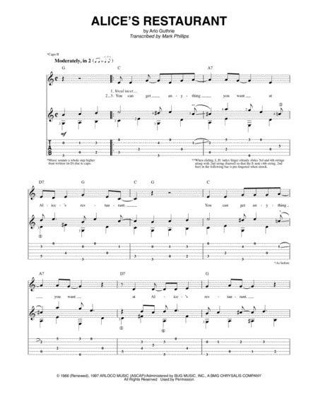 Alice's Restaurant Sheet Music | Arlo Guthrie | Guitar Tab