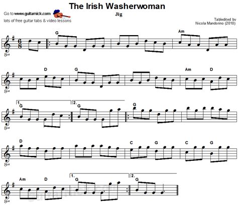 The Irish Washerwoman: sheet music + guitar TAB - GuitarNick.com