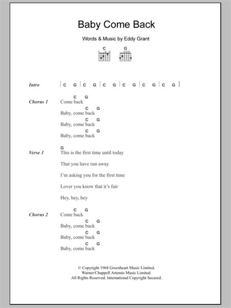 Baby Come Back by Eddy Grant - Guitar Chords/Lyrics - Guitar Instructor