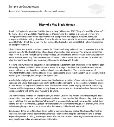 ⇉"Diary of a Mad Black Woman" Essay Example | GraduateWay