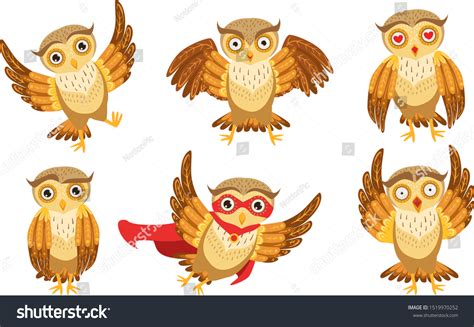 Cute Owl Cartoon Characters Set Adorable Stock Vector (Royalty Free ...