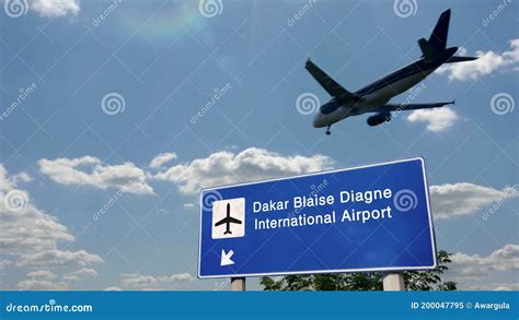 Plane Landing in Dakar Senegal Airport with Signboard Stock Illustration - Illustration of ...