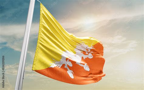 Bhutan national flag cloth fabric waving - Image Stock Illustration ...