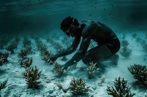 Premium Photo | Reef Restoration Diver Plants Small Corals on Ocean Floor Restoration of Dead ...