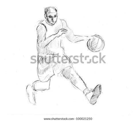 Pencil Drawing Young Basketball Player Ball Stock Illustration 100021250