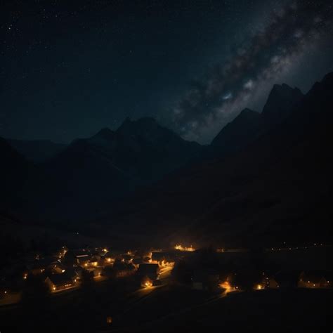 Premium AI Image | A night sky with a star - filled sky above a village.