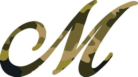 5.25in x 3in Camo Cursive M Monogram Sticker Fancy Vinyl Vehicle Stickers