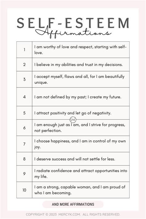 Free Daily Self Esteem Affirmations Worksheet | PDF Download