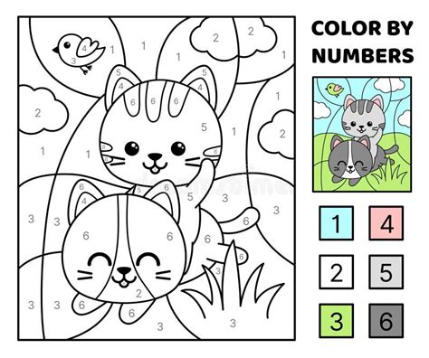 Color by Number. Funny Kittens are Playing on the Lawn. Coloring Page. Game for Kids Stock ...