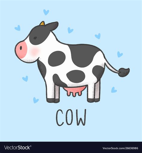 Cute cow cartoon hand drawn style Royalty Free Vector Image