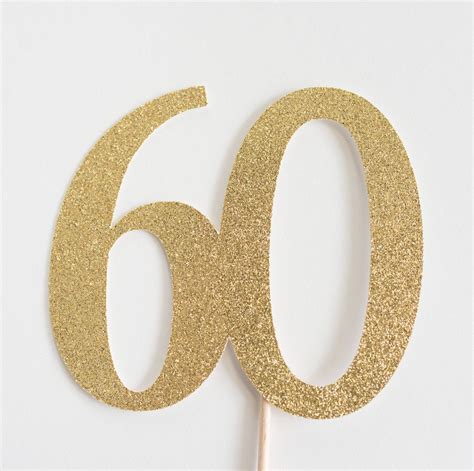 60 Cake Topper, 60th Birthday, Anniversary, Sixty, Sixtieth, Gold Glitter, Party Decor ...