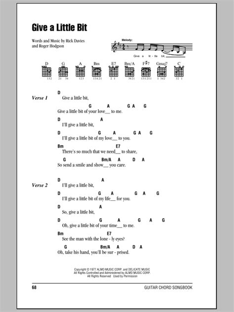 Give A Little Bit by Supertramp Sheet Music for Guitar Chords/Lyrics at Sheet Music Direct