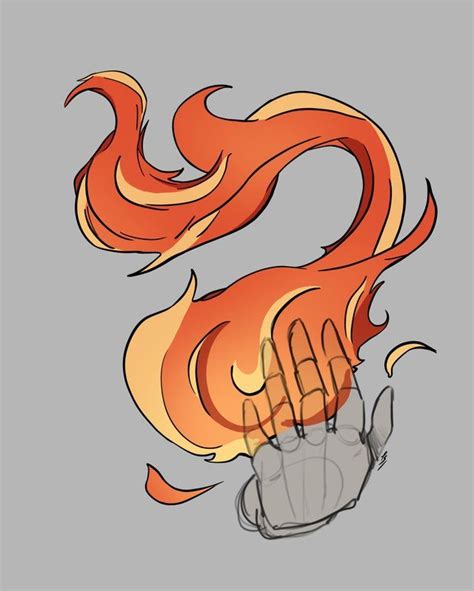 a drawing of a hand with flames coming out of it's palm and fingers