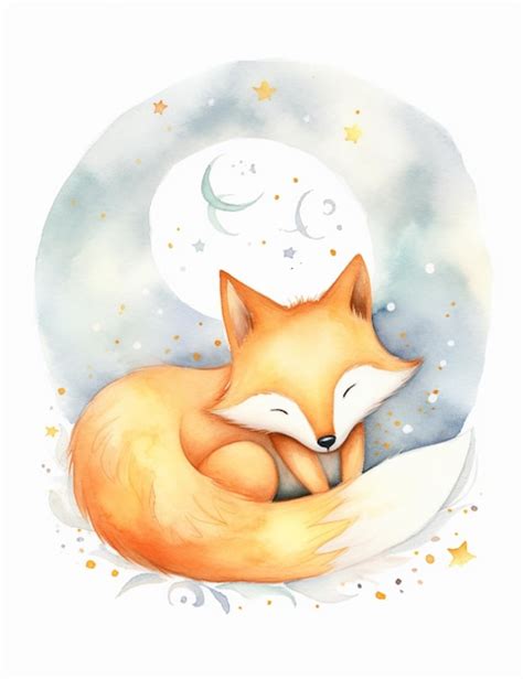 Premium AI Image | A watercolor illustration of a sleeping fox