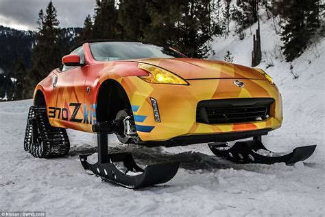 Nissan 370Z sports car gets skis and tank tracks | Daily Mail Online