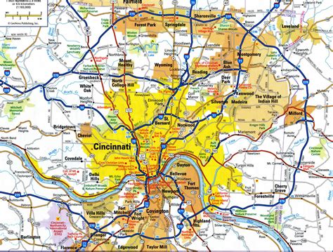 Road map of Cincinnati Ohio USA street area detailed free highway large