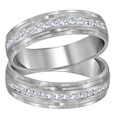 14kt White Gold His & Hers Round Diamond Band Matching Wedding Band Set 1-3 Cttw | Matching ...