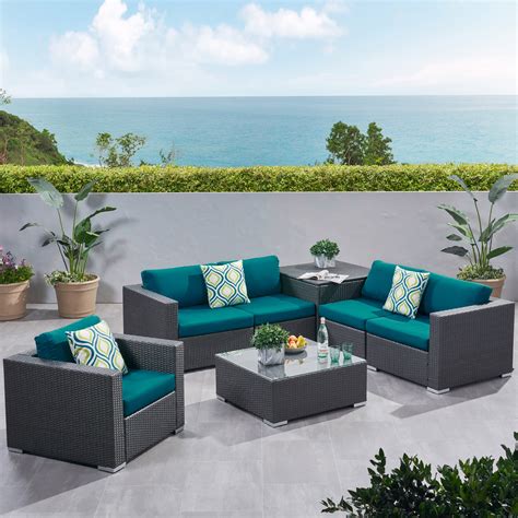 Faviola Outdoor 5 Seater Wicker Sectional Sofa Set with Storage Ottoman ...