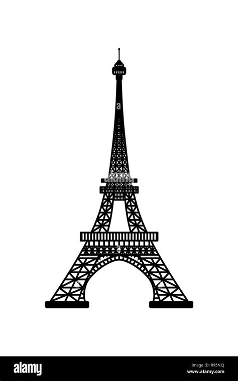 Illustration of Eiffel Tower symbol of Paris, France. Black silhouette ...