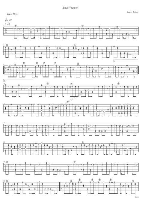 Love Yourself by Justin Bieber - Fingerstyle Guitar Tabs Chords Sheet ...