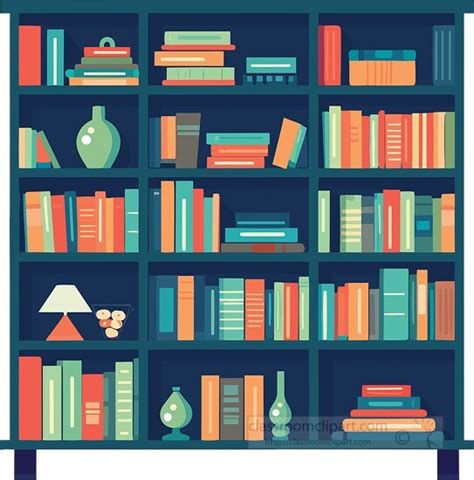 School Clipart-books stacked on a home library bookshelf clip art