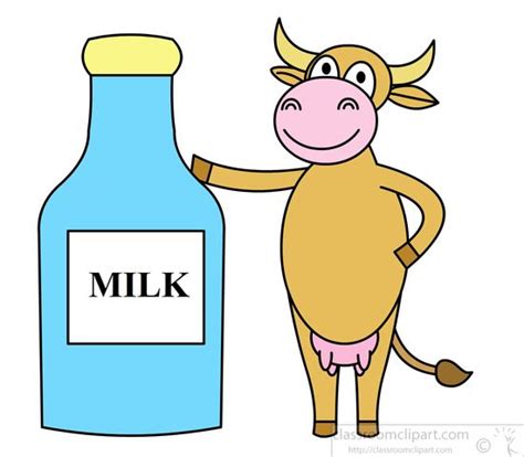 Dairy Clipart : cartoon-cow-with-milk-bottle : Classroom Clipart