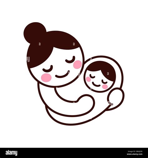 Cute and simple drawing of Mom holding baby. Hand drawn doodle of woman ...