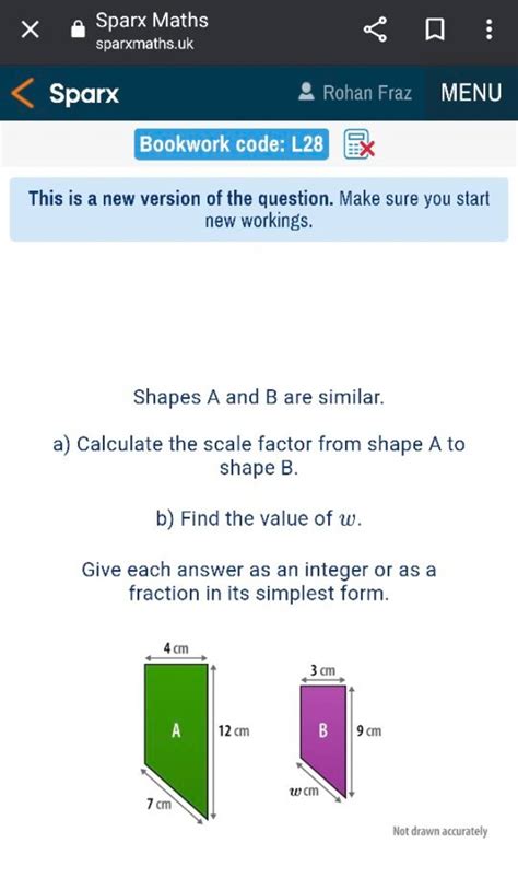 Sparx Maths sparxmaths.uk Sparx - Rohan Fraz MENU Bookwork code: L28 This..