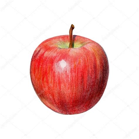 Drawing fruit with colored pencils | Red apple drawn with colored ...