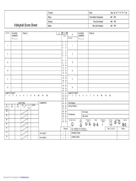 Volleyball Score Sheet Template | Best of Document Template