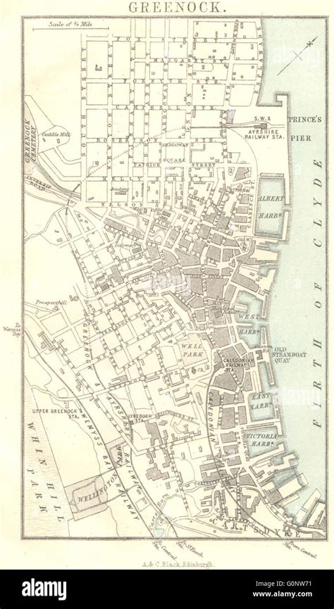 SCOTLAND: Greenock town plan, 1887 antique map Stock Photo - Alamy