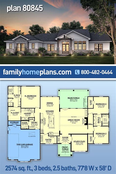 Plan 80845 | Texas Ranch Style House Plan with 3 Beds and 2.5 Baths ...