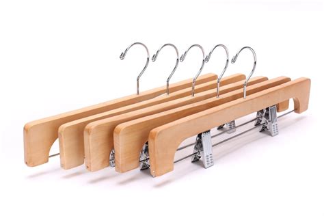 Lazery Natural Wooden Pants Hangers with 2 Adjustable Chrome Clips ...