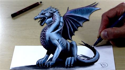 Trick Art on Paper, Painting 3D Dragon - YouTube