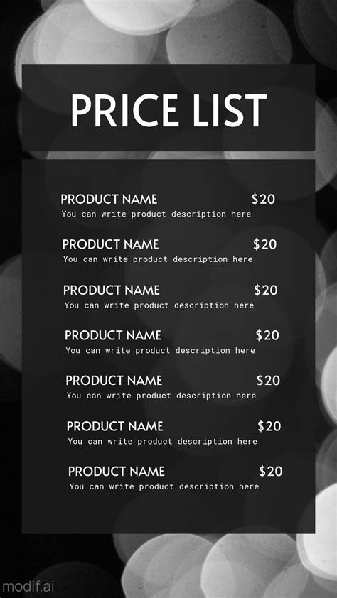 Instagram Story Price List Template in Black and White - Mediamodifier