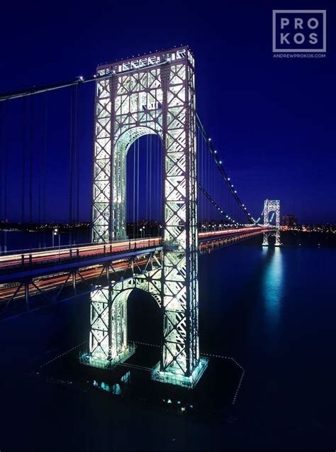 View of George Washington Bridge at Night | George washington bridge, New york city, Bridge