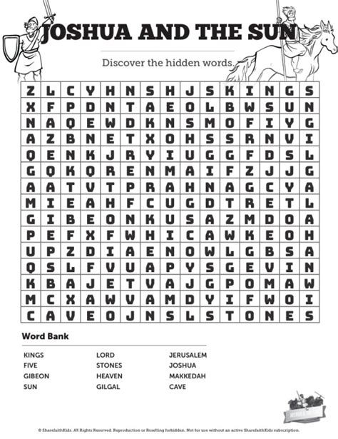 Joshua 10 Sun Stand Still Bible Word Search Puzzles | Clover Media