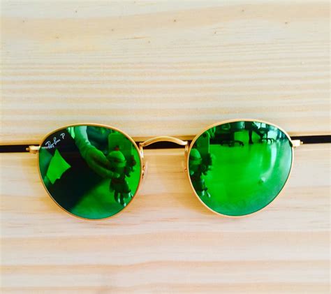 Ray-Ban Gold Round Metal Sunglasses with Green Mirror Lenses .Optical ...