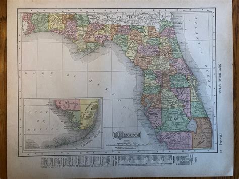 1911 Florida Map, Rand Mcnally, New Ideal State, County Survey and ...