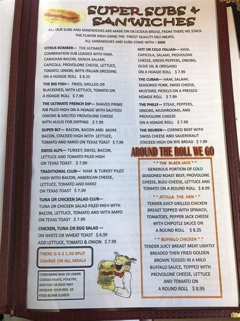 Menu at Citrus Grill restaurant, Dunnellon, E Pennsylvania Ave