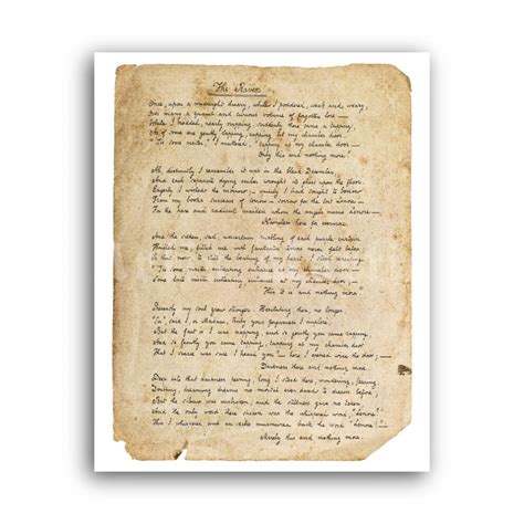 Printable The Raven Edgar Allan Poe poem handwriting manuscript page