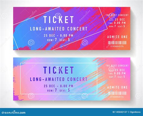 Admission Ticket Template. Vector Mockup Concert Ticket Tear-off with Colorful Art Paint Brush ...