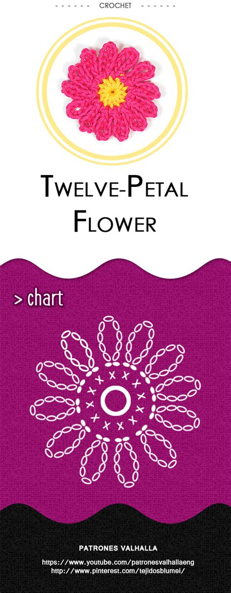 Twelve-Petal Crochet Flower - PATRONES VALHALLA: Free crochet patterns