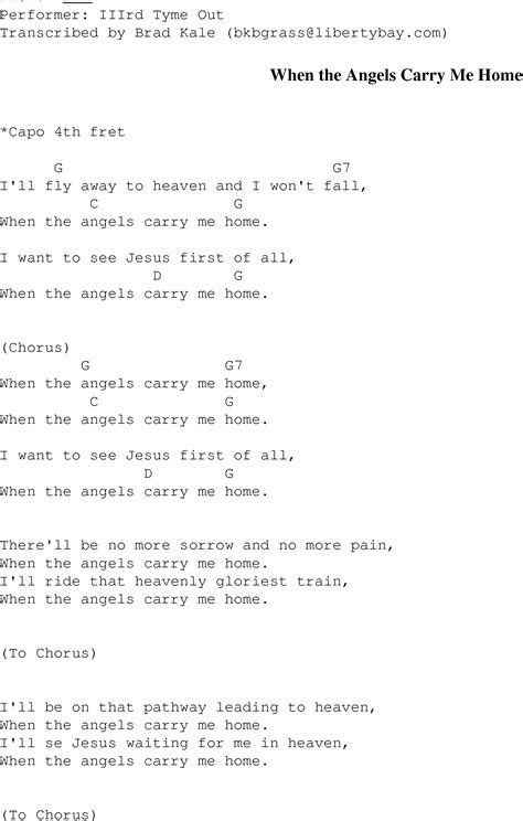 When the Angels Carry Me Home - Christian Gospel Song Lyrics and Chords