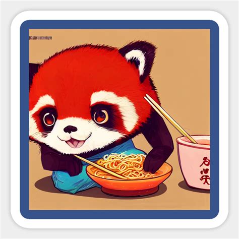 Kawaii Red Panda Eating Ramen - Red Panda - Sticker | TeePublic